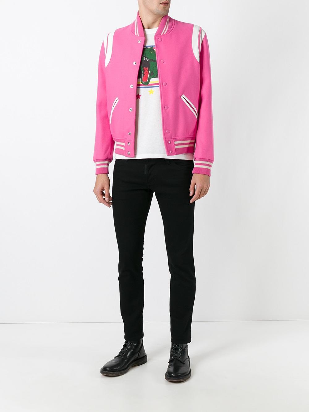 Saint Laurent Pink Wool Teddy Bomber Jacket for Men | Lyst